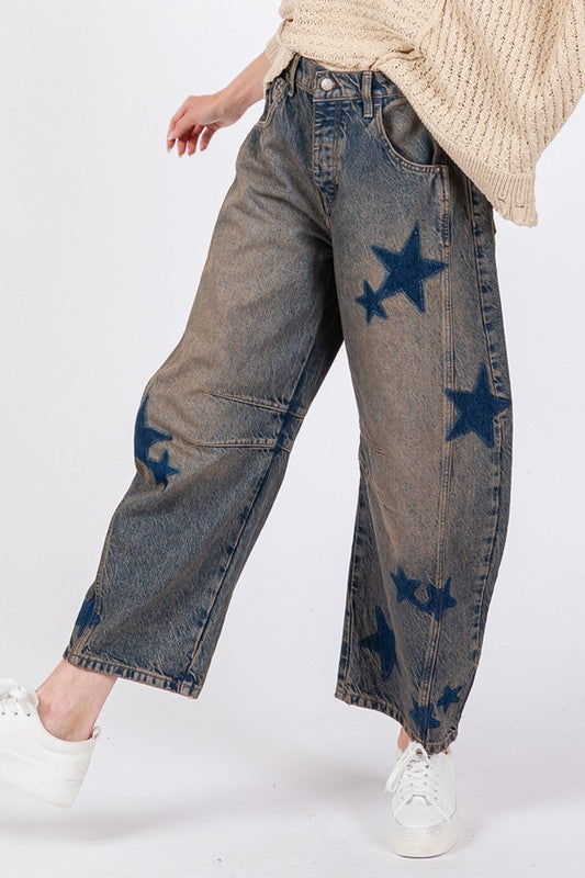 Blue Zone Planet | SAGE + FIG Star Wide Leg Jeans with Pockets-BOTTOMS SIZES SMALL MEDIUM LARGE-[Adult]-[Female]-2022 Online Blue Zone Planet