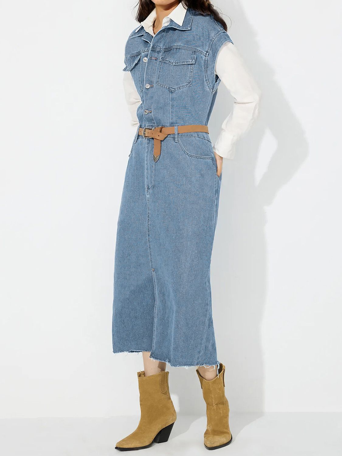 half denim shirt dress The Denim Shirt Dress Daybreak Medium Wash / XS