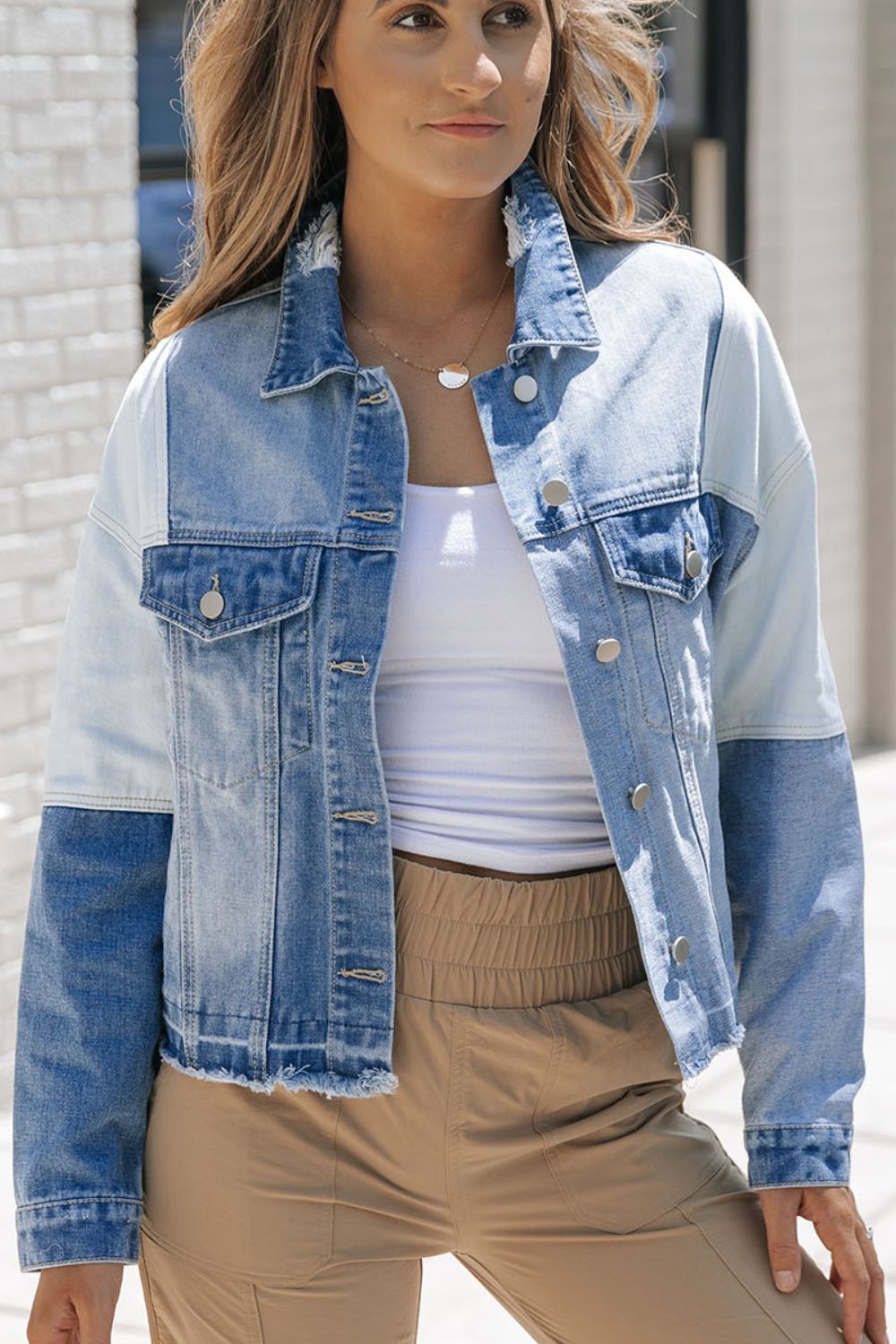 Distressed Button Up Drop Shoulder Denim Jacket-TOPS / DRESSES-[Adult]-[Female]-2022 Online Blue Zone Planet