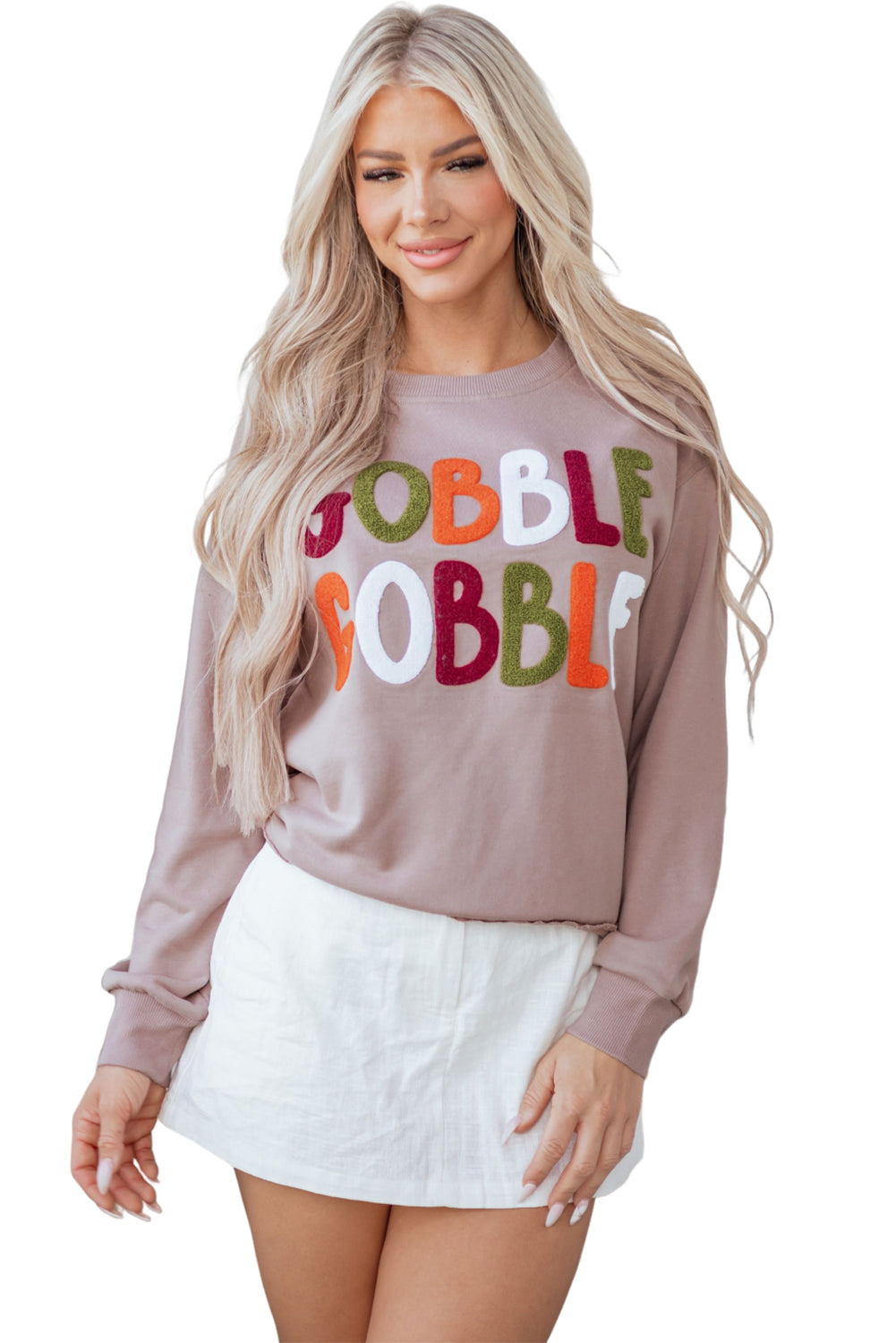 Dark Khaki GOBBLE Letter Graphic Thanksgiving Shift Sweatshirt-Tops/Sweatshirts & Hoodies-[Adult]-[Female]-2022 Online Blue Zone Planet
