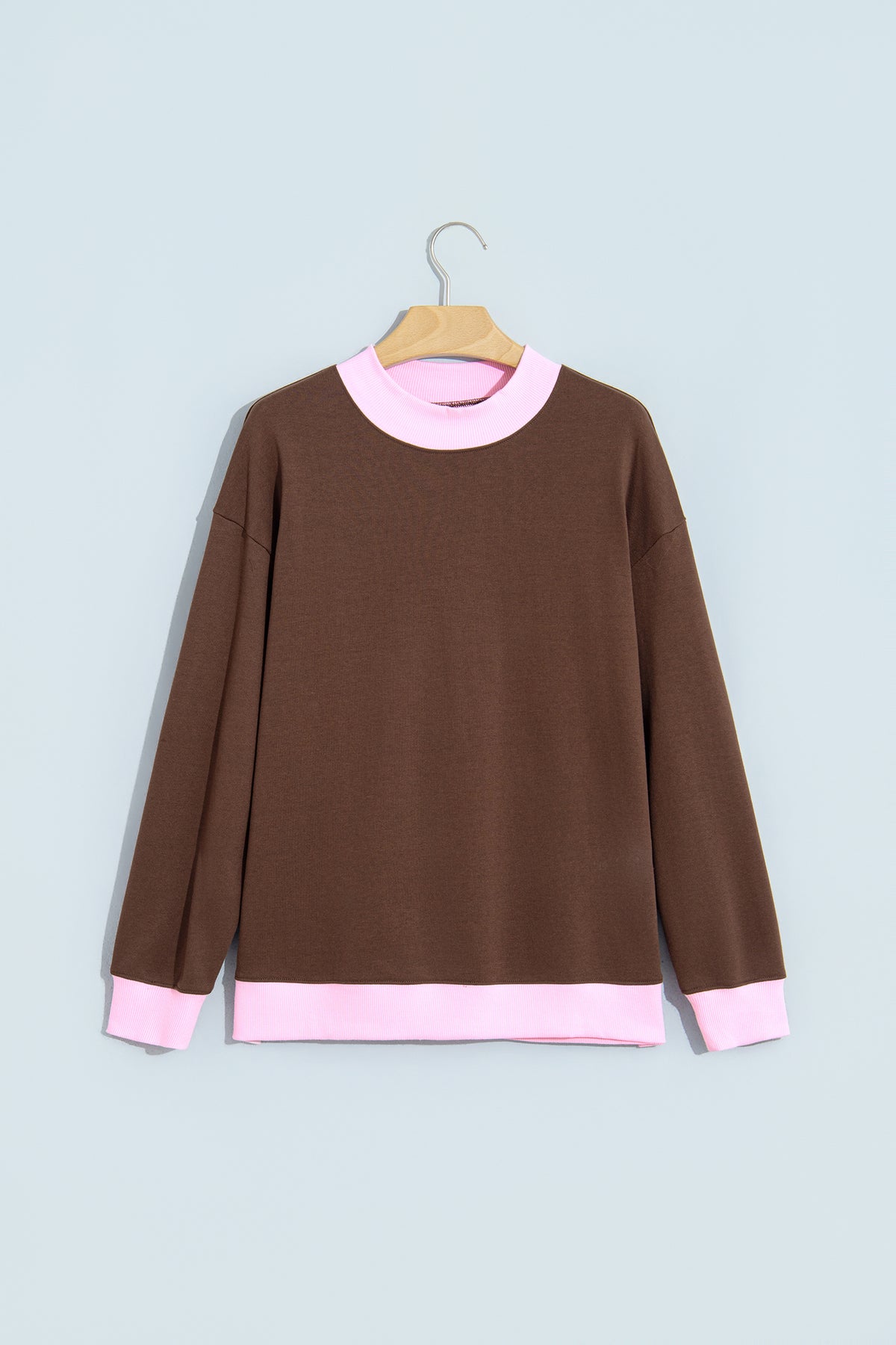 Pink Colorblock Trim Crewneck Long Sleeve Pullover Sweatshirt-Tops/Sweatshirts & Hoodies-[Adult]-[Female]-2022 Online Blue Zone Planet