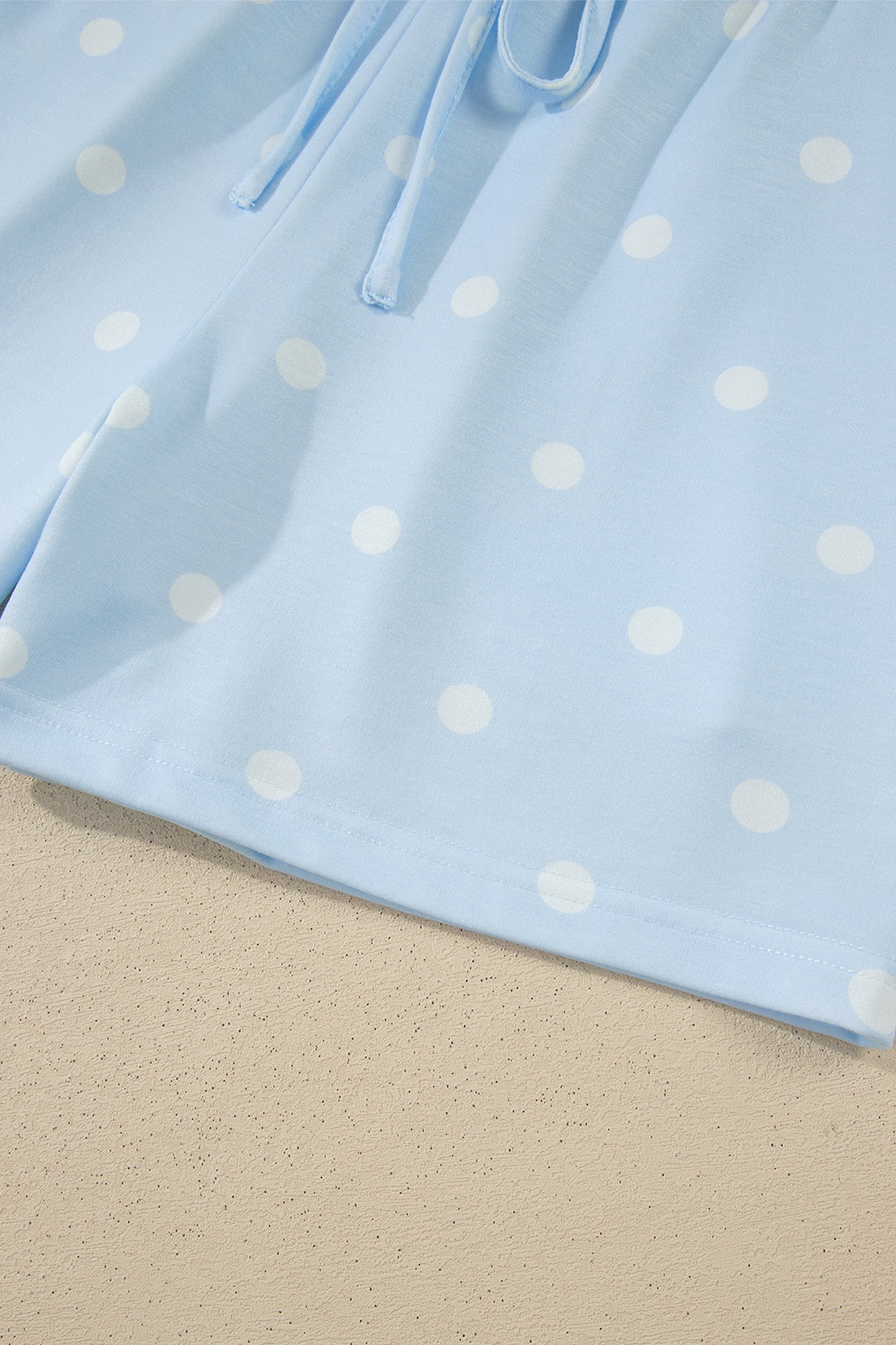 White Exposed Seam Detail Polka Dot Loose Tee Drawstring Shorts Set-Two Piece Sets/Short Sets-[Adult]-[Female]-2022 Online Blue Zone Planet