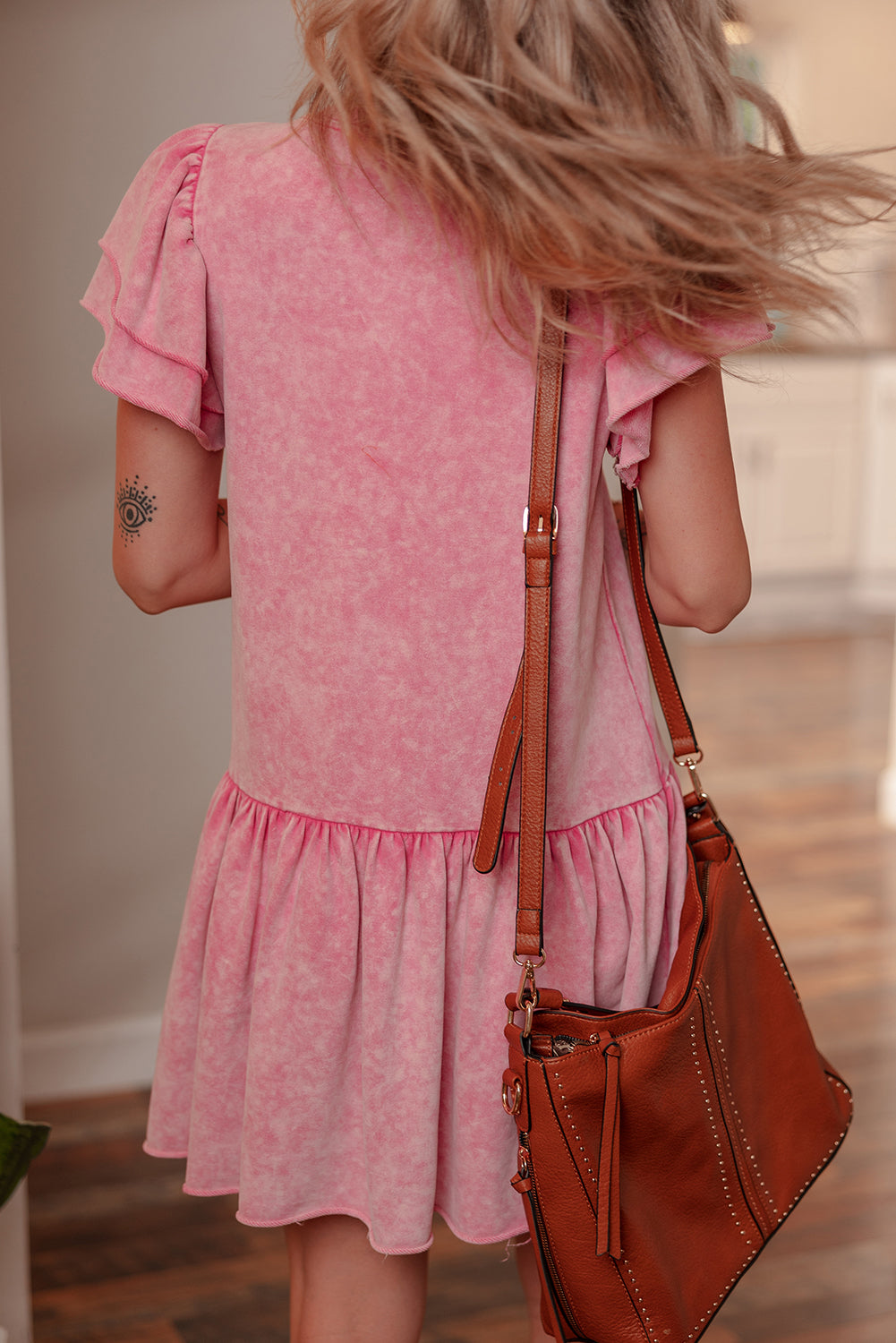 Sachet Pink Mineral Wash Raw Edge Ruffle Mini Dress-Dresses/Mini Dresses-[Adult]-[Female]-2022 Online Blue Zone Planet