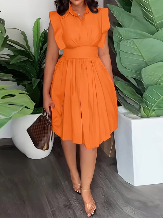 Plus Size Ruffled Collared Neck Cap Sleeve Dress-TOPS / DRESSES-[Adult]-[Female]-Orange-1XL-2022 Online Blue Zone Planet