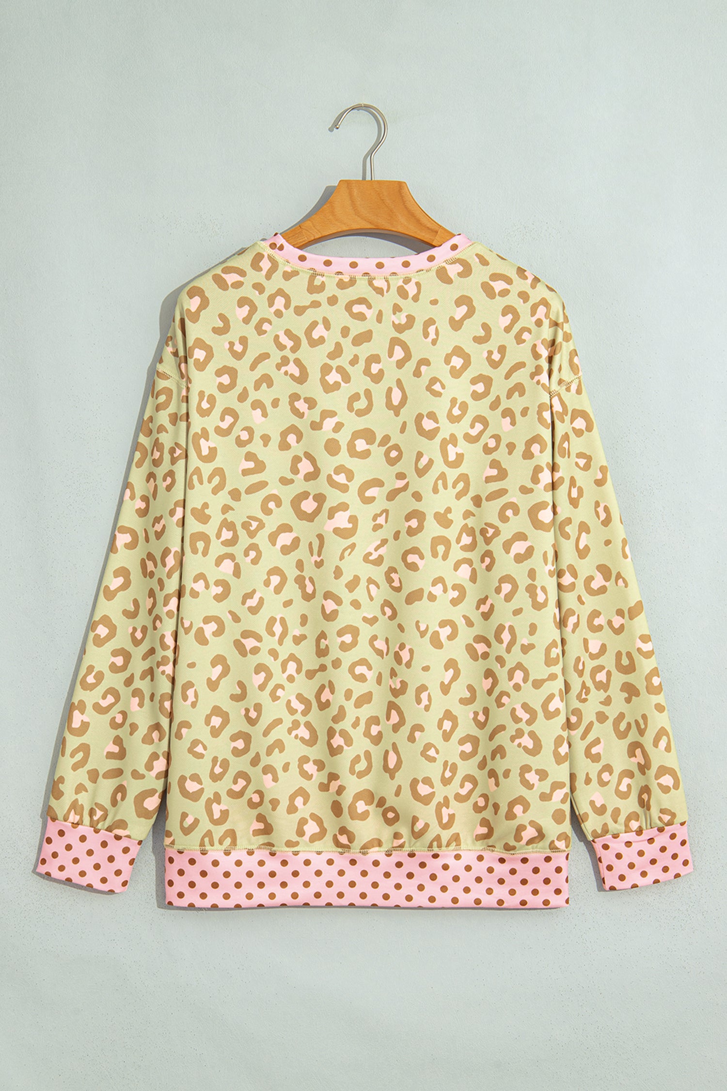 Pink Leopard Polka Dot Colorblock Trim Long Sleeve Top-Tops/Long Sleeve Tops-[Adult]-[Female]-2022 Online Blue Zone Planet