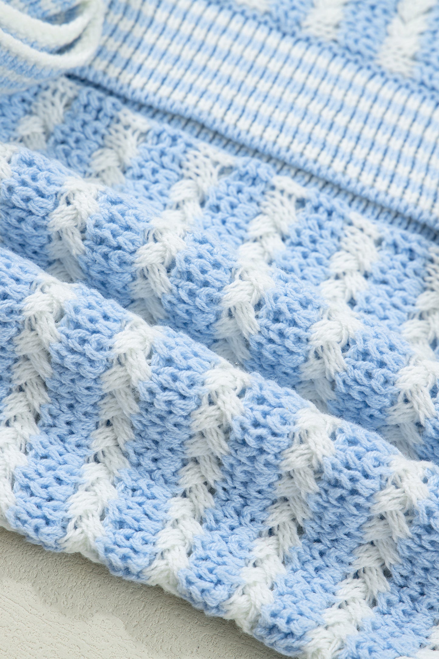 Sky Blue Stripe Short Sleeve Knit V Neck Bow Knot Sweater-TOPS / DRESSES-[Adult]-[Female]-2022 Online Blue Zone Planet