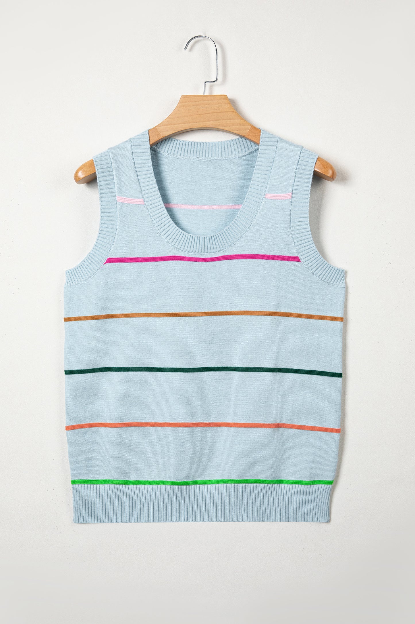 Sky Blue Stripe Round Neck Knitted Sweater Tank-TOPS / DRESSES-[Adult]-[Female]-2022 Online Blue Zone Planet