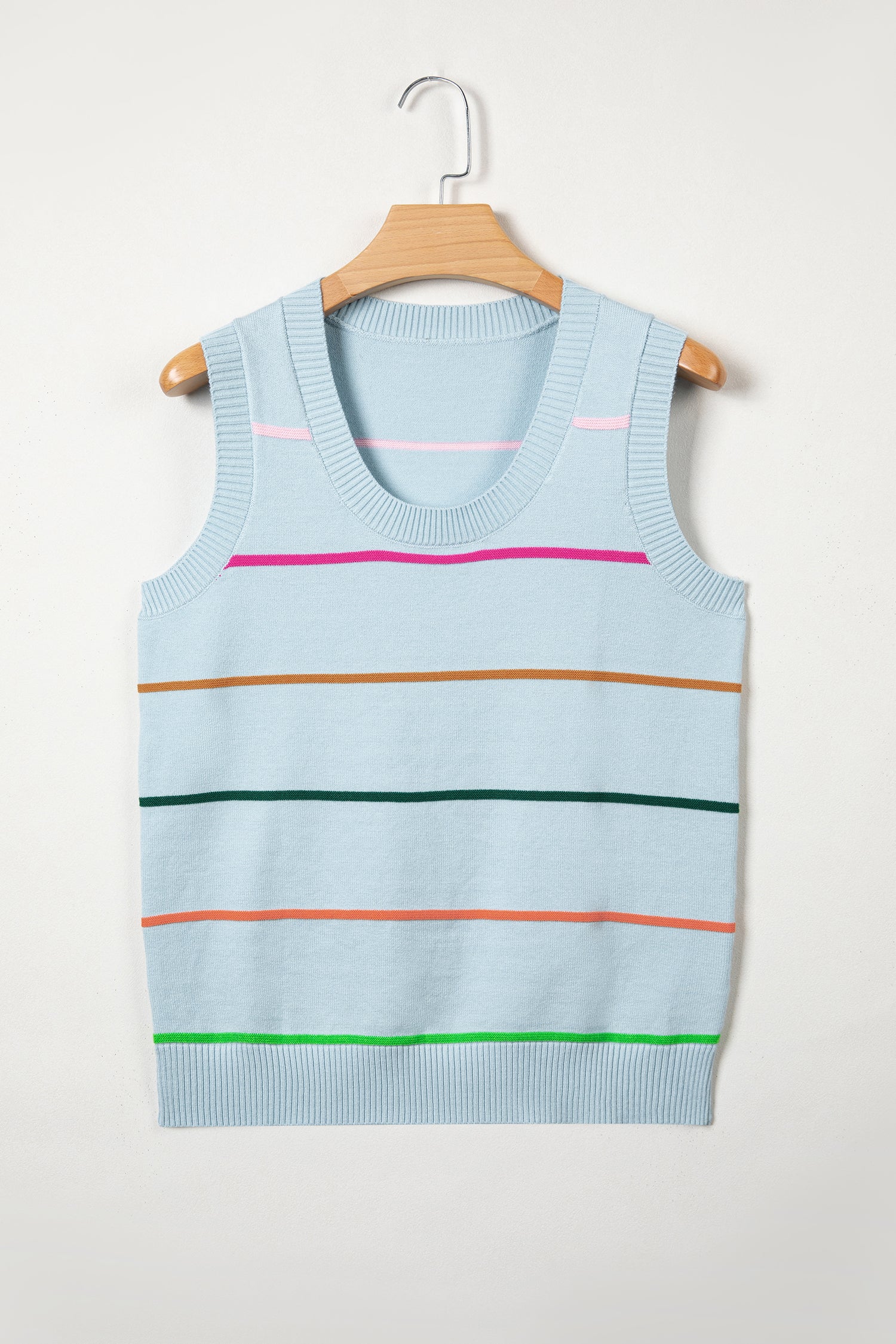Sky Blue Stripe Round Neck Knitted Sweater Tank-TOPS / DRESSES-[Adult]-[Female]-2022 Online Blue Zone Planet
