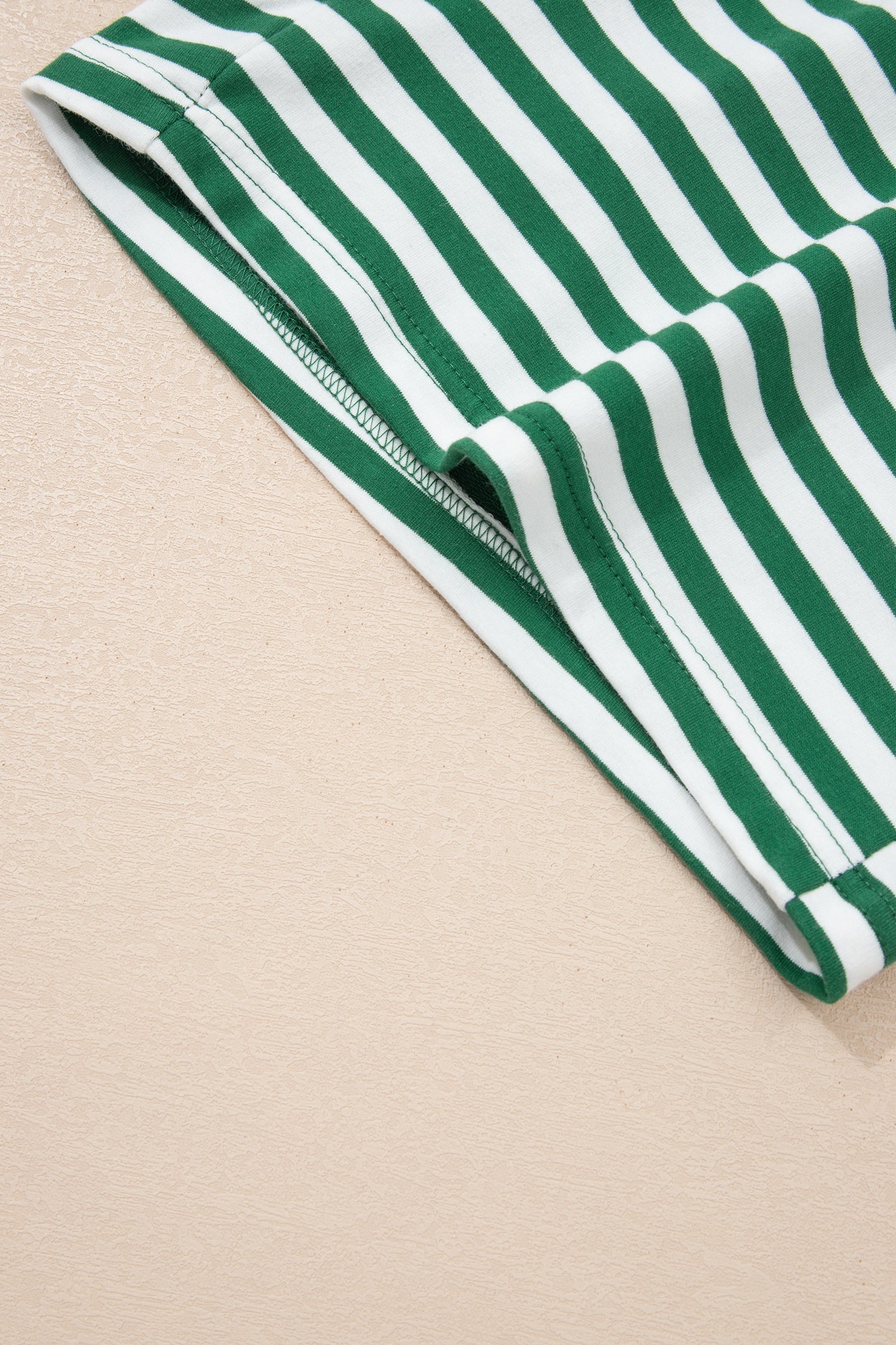 Green Stripe Drop Shoulder Boxy Casual Terry Short Set-Two Piece Sets/Short Sets-[Adult]-[Female]-2022 Online Blue Zone Planet