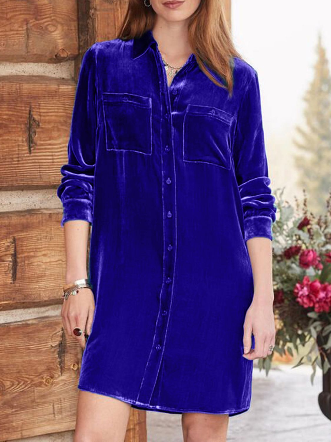 Zone Planet | High-Low Button Up Long Sleeve Knee Length Dress - Blue Zone Planet Zone Planet | High-Low Button Up Long Sleeve Knee Length Dress - Blue Zone Planet