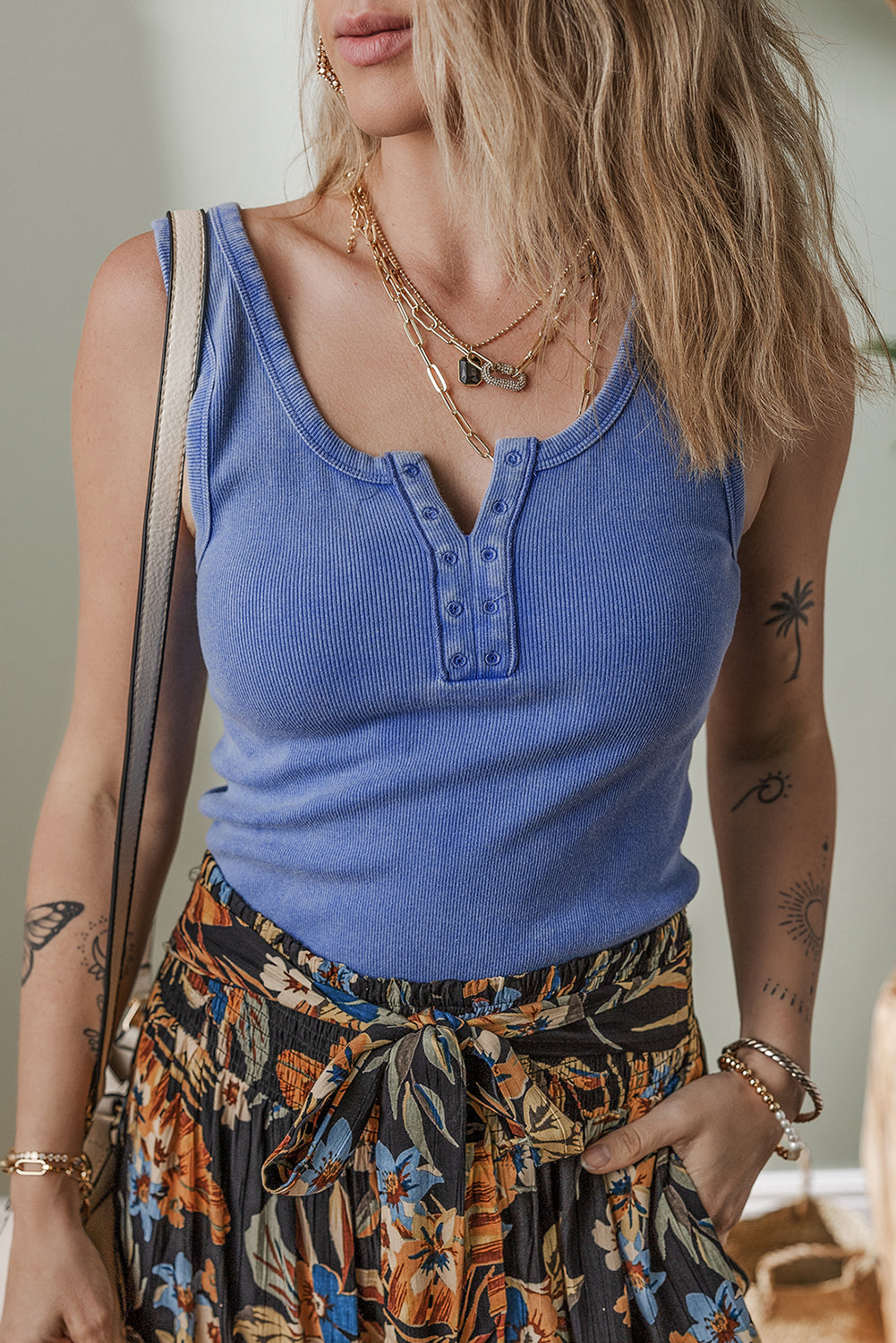 Sky Blue Mineral Wash Ribbed Notch Neck Tank Top-Tops/Tank Tops-[Adult]-[Female]-Sky Blue-S-2022 Online Blue Zone Planet