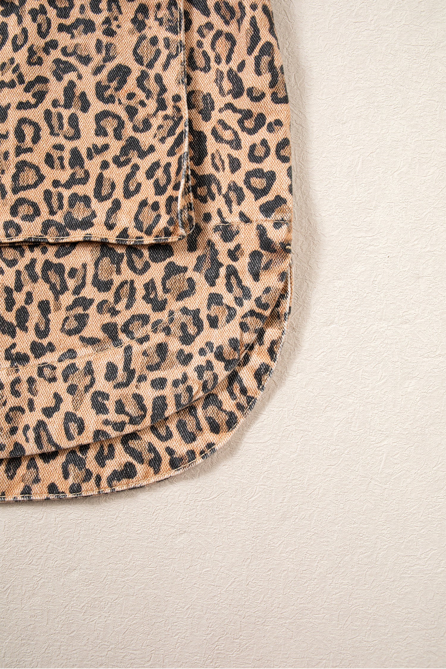 Khaki Leopard Print Collar Long Sleeve Patch Pocket Shift Denim Jacket-Outerwear/Denim jackets-[Adult]-[Female]-2022 Online Blue Zone Planet
