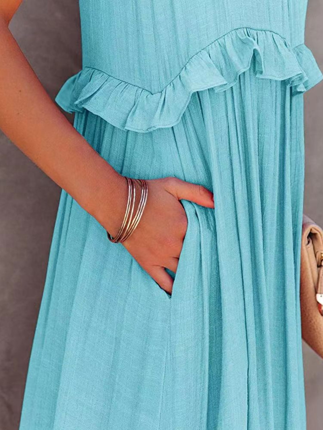 Blue Zone Planet |  Ruffled Sleeveless Tiered Maxi Dress with Pockets BLUE ZONE PLANET