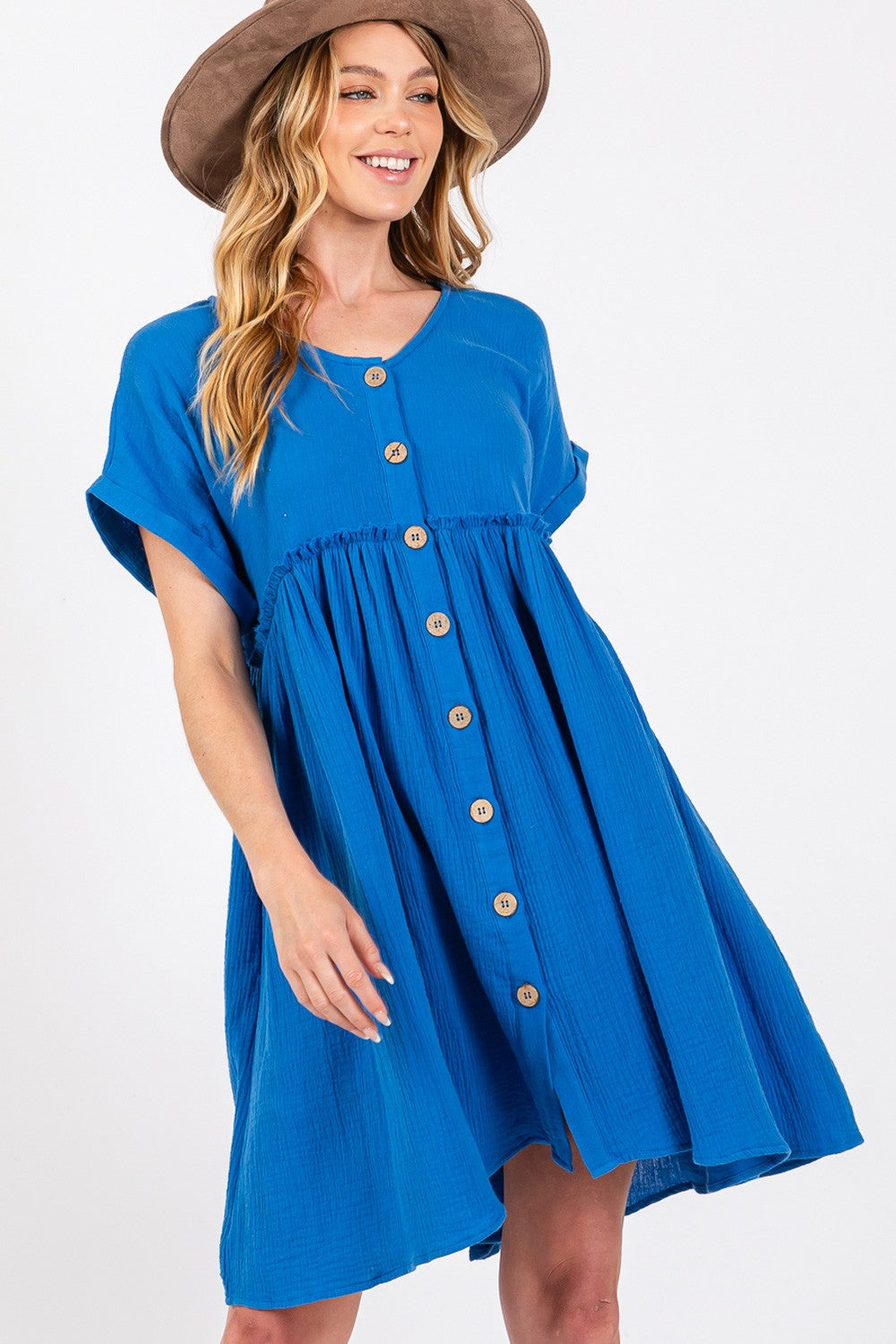 SAGE + FIG Button Up short Sleeve Dress-TOPS / DRESSES-[Adult]-[Female]-2022 Online Blue Zone Planet