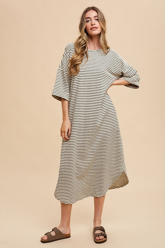 Annie Wear Striped Round Neck Terry Midi Dress-TOPS / DRESSES-[Adult]-[Female]-2022 Online Blue Zone Planet