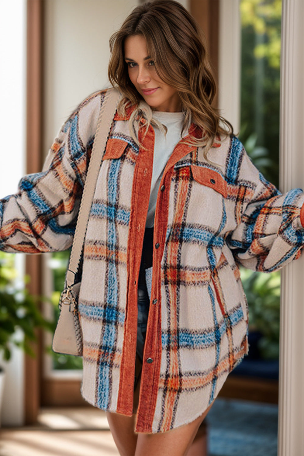 Plus Size Plaid Button Down Jacket-TOPS / DRESSES-[Adult]-[Female]-Plaid-1XL-2022 Online Blue Zone Planet