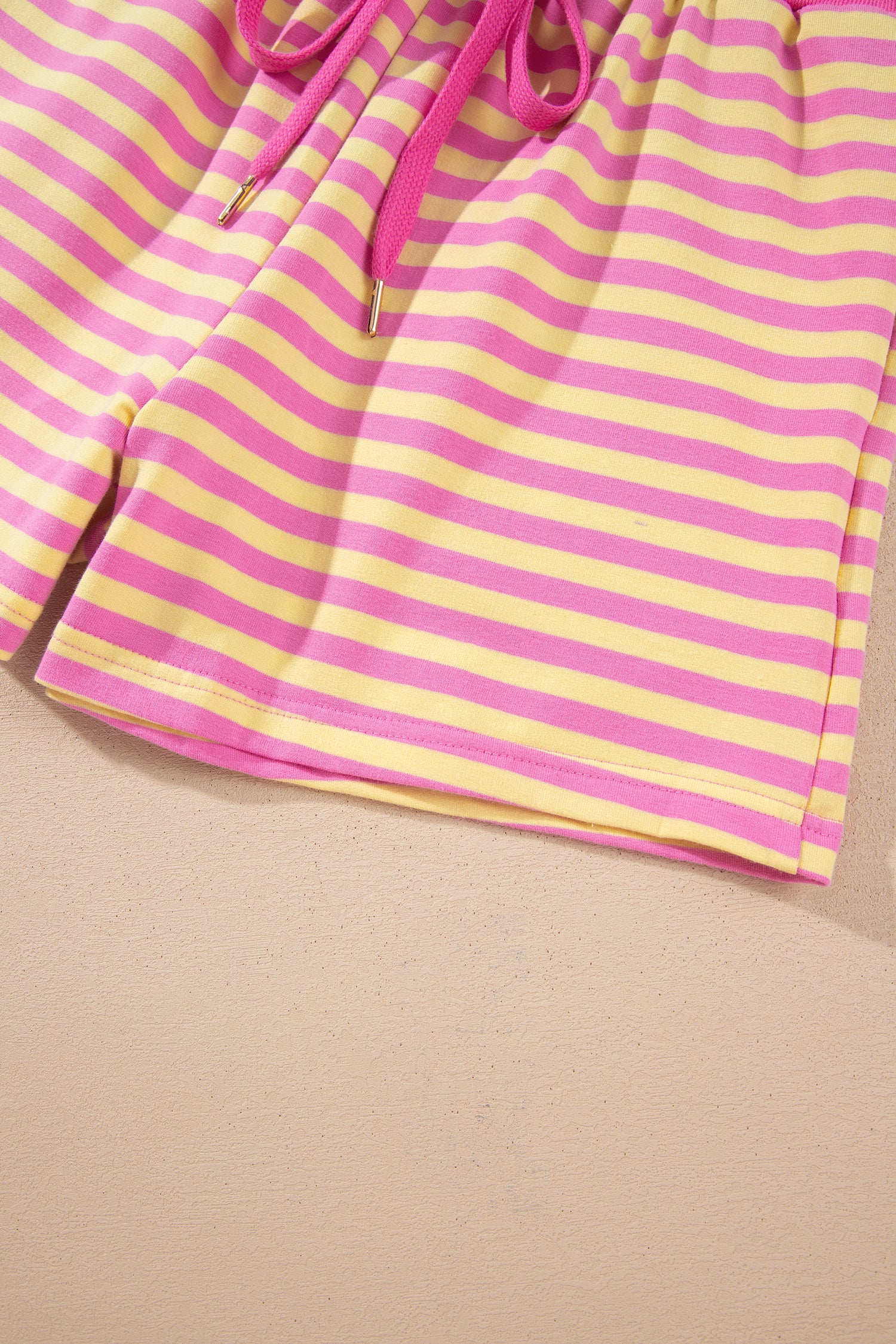Rose Red Striped Long Sleeve Zip-Up Hoodie Drawstring Elastic Waist 2pcs Short Set-Two Piece Sets/Short Sets-[Adult]-[Female]-2022 Online Blue Zone Planet
