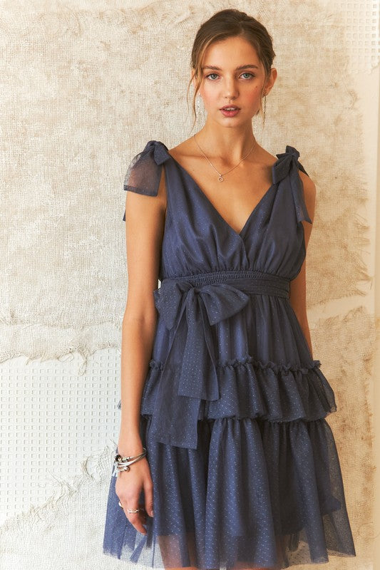 ADORA Tie Shoulder Polka Dot Mesh Dress-TOPS / DRESSES-[Adult]-[Female]-2022 Online Blue Zone Planet