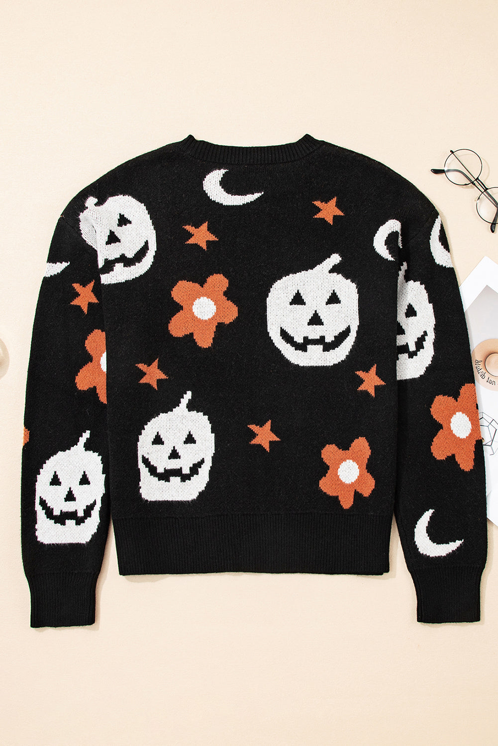 Black Halloween Mythical Night Pattern Drop Shoulder Sweater-TOPS / DRESSES-[Adult]-[Female]-2022 Online Blue Zone Planet