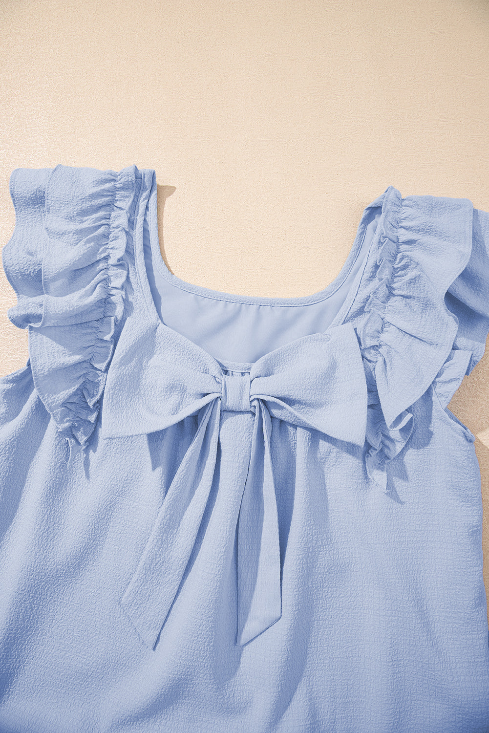 Beau Blue Textured Flutter Sleeve Square Neck Bow Back Mini Dress-TOPS / DRESSES-[Adult]-[Female]-2022 Online Blue Zone Planet