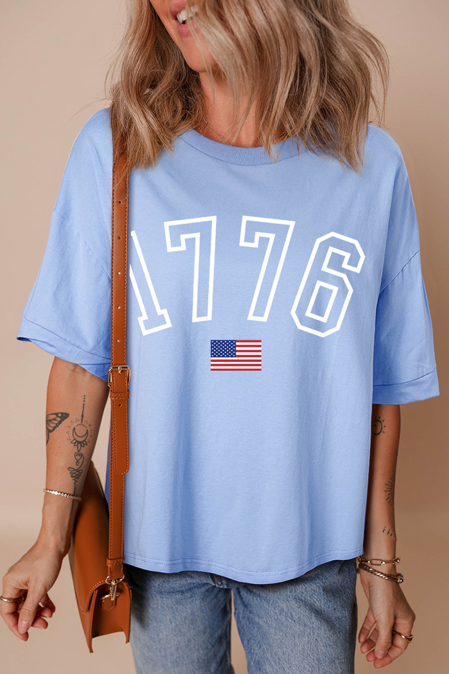 Myosotis 1776 American Flag Print Oversized Tee-Graphic/Graphic Tees-[Adult]-[Female]-2022 Online Blue Zone Planet