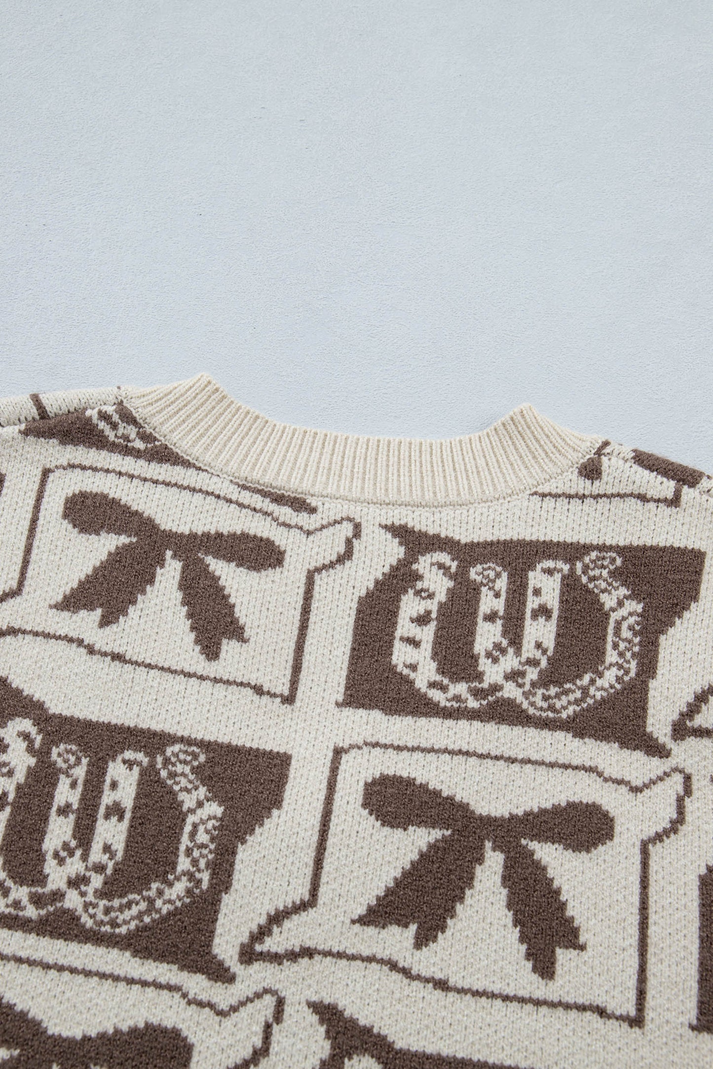 Brown Western Horseshoe Bow Printed V Neck Loose Sweater Vest-Sweaters & Cardigans/Sweater Vests-[Adult]-[Female]-2022 Online Blue Zone Planet