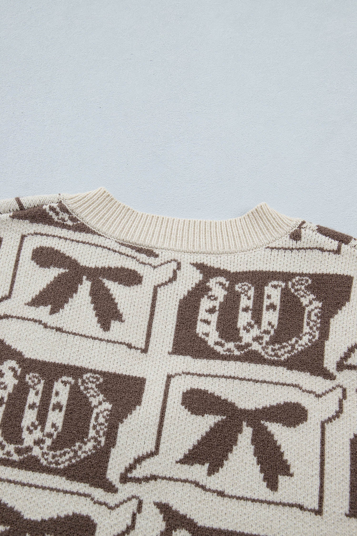Brown Western Horseshoe Bow Printed V Neck Loose Sweater Vest-Sweaters & Cardigans/Sweater Vests-[Adult]-[Female]-2022 Online Blue Zone Planet