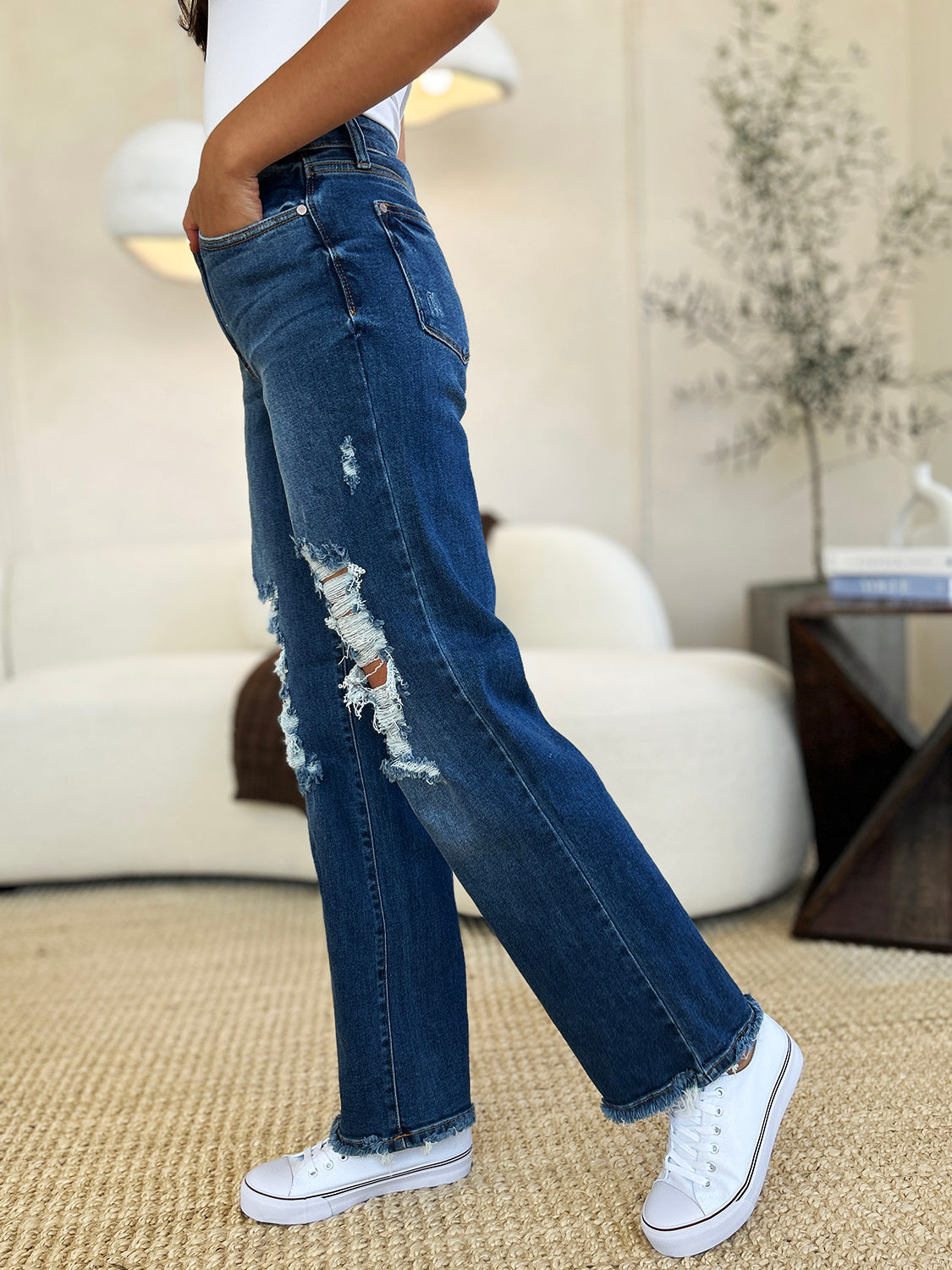 Blue Zone Planet | Judy Blue Full Size Mid Rise Distressed Raw Hem Jeans-TOPS / DRESSES-[Adult]-[Female]-2022 Online Blue Zone Planet