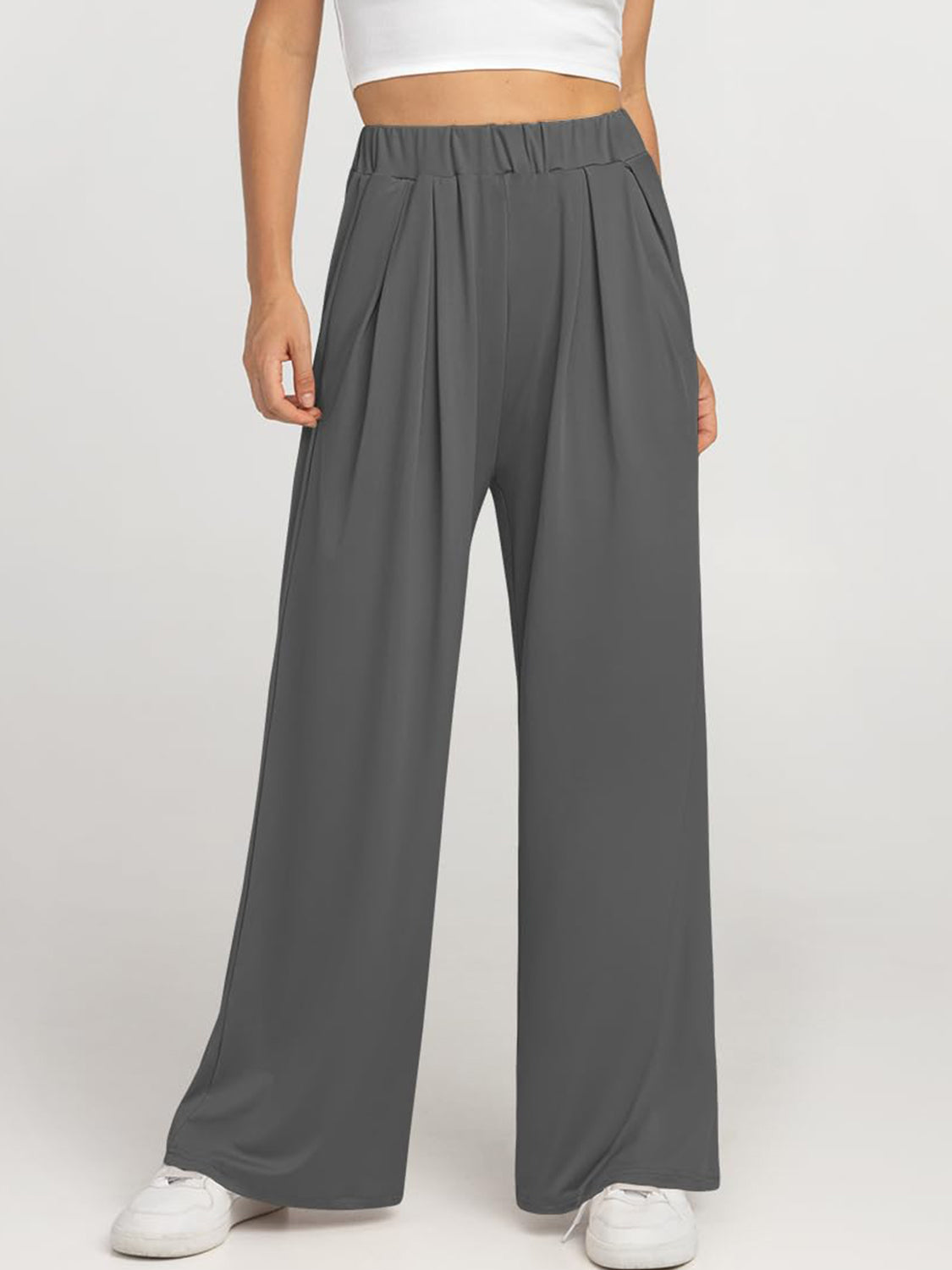 Elastic Waist Wide Leg Pants-BOTTOMS SIZES SMALL MEDIUM LARGE-[Adult]-[Female]-2022 Online Blue Zone Planet