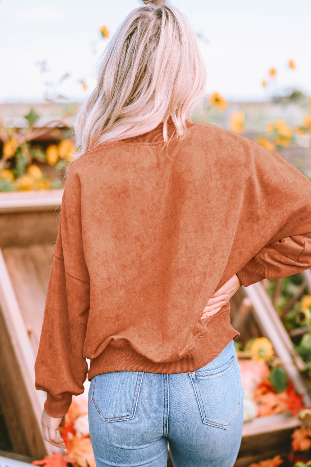Orange Drop Shoulder Crew Neck Pullover Sweatshirt-Tops/Sweatshirts & Hoodies-[Adult]-[Female]-2022 Online Blue Zone Planet