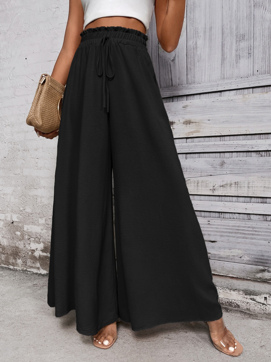 Honey Tied High Waist Wide Leg Pants-BOTTOMS SIZES SMALL MEDIUM LARGE-[Adult]-[Female]-2022 Online Blue Zone Planet