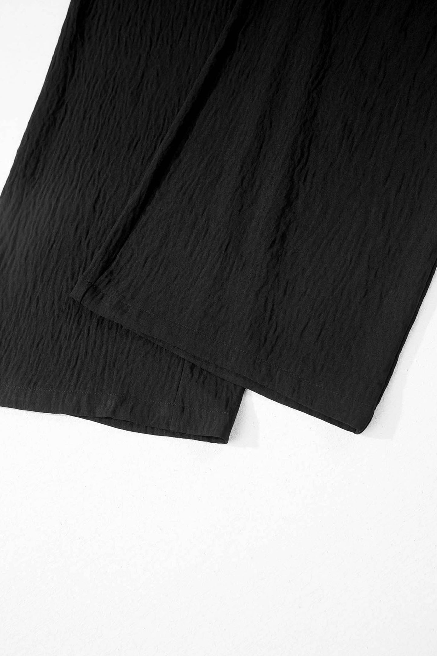 Color Black Solid Color Textured Crossed Waist Loose Pants-Bottoms/Pants & Culotte-[Adult]-[Female]-2022 Online Blue Zone Planet