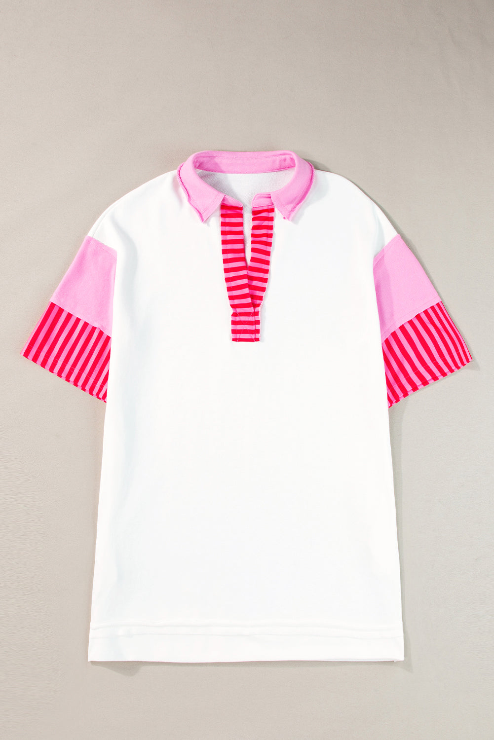 Blue Zone Planet | Pink Stripe Colorblock Patchwork Short Sleeve T Shirt Dress-TOPS / DRESSES-[Adult]-[Female]-2022 Online Blue Zone Planet