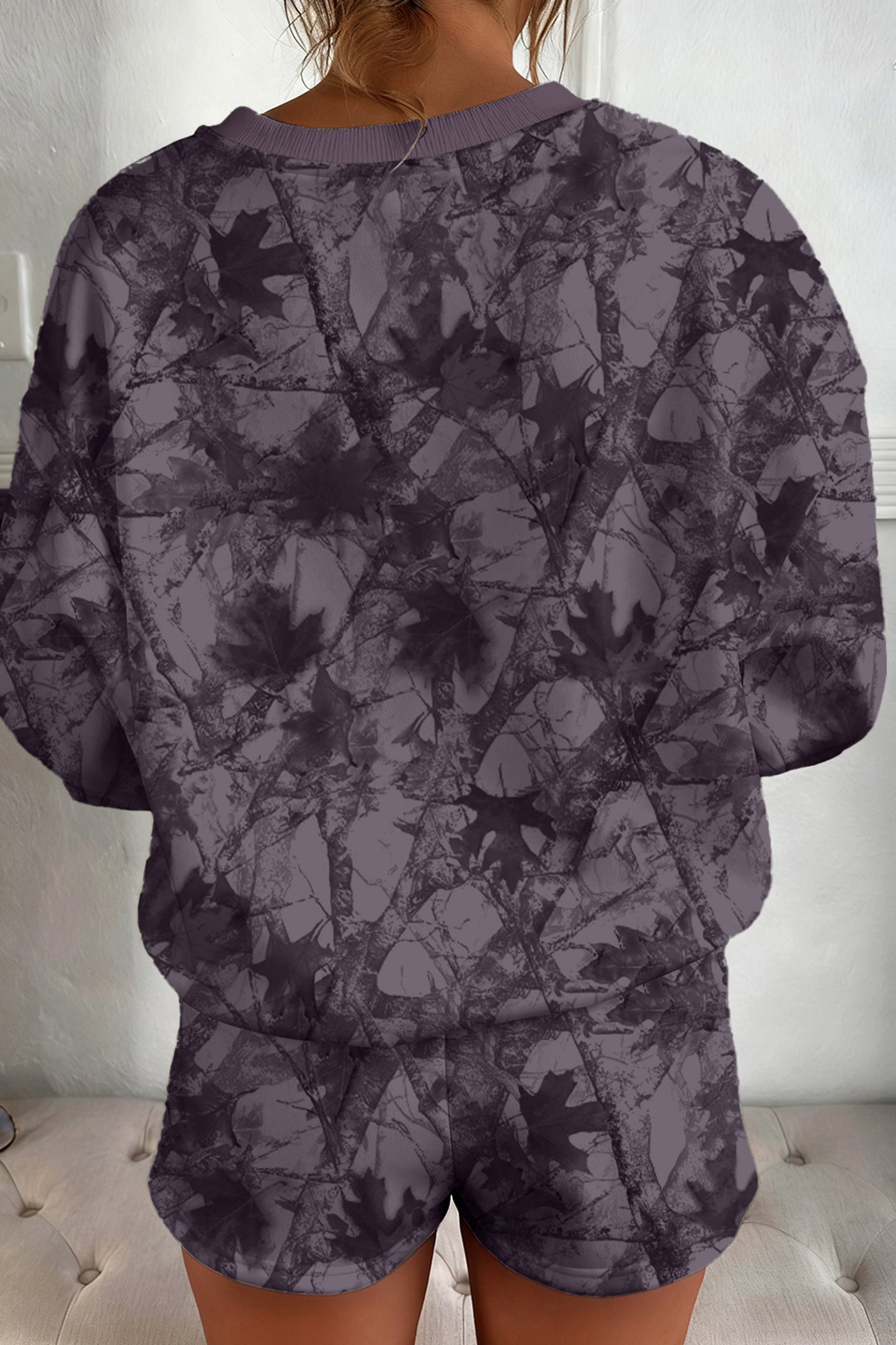 Brown Abstract Woodland Camo Print Baggy Pullover Drawstring Shorts Set-Two Piece Sets/Short Sets-[Adult]-[Female]-2022 Online Blue Zone Planet