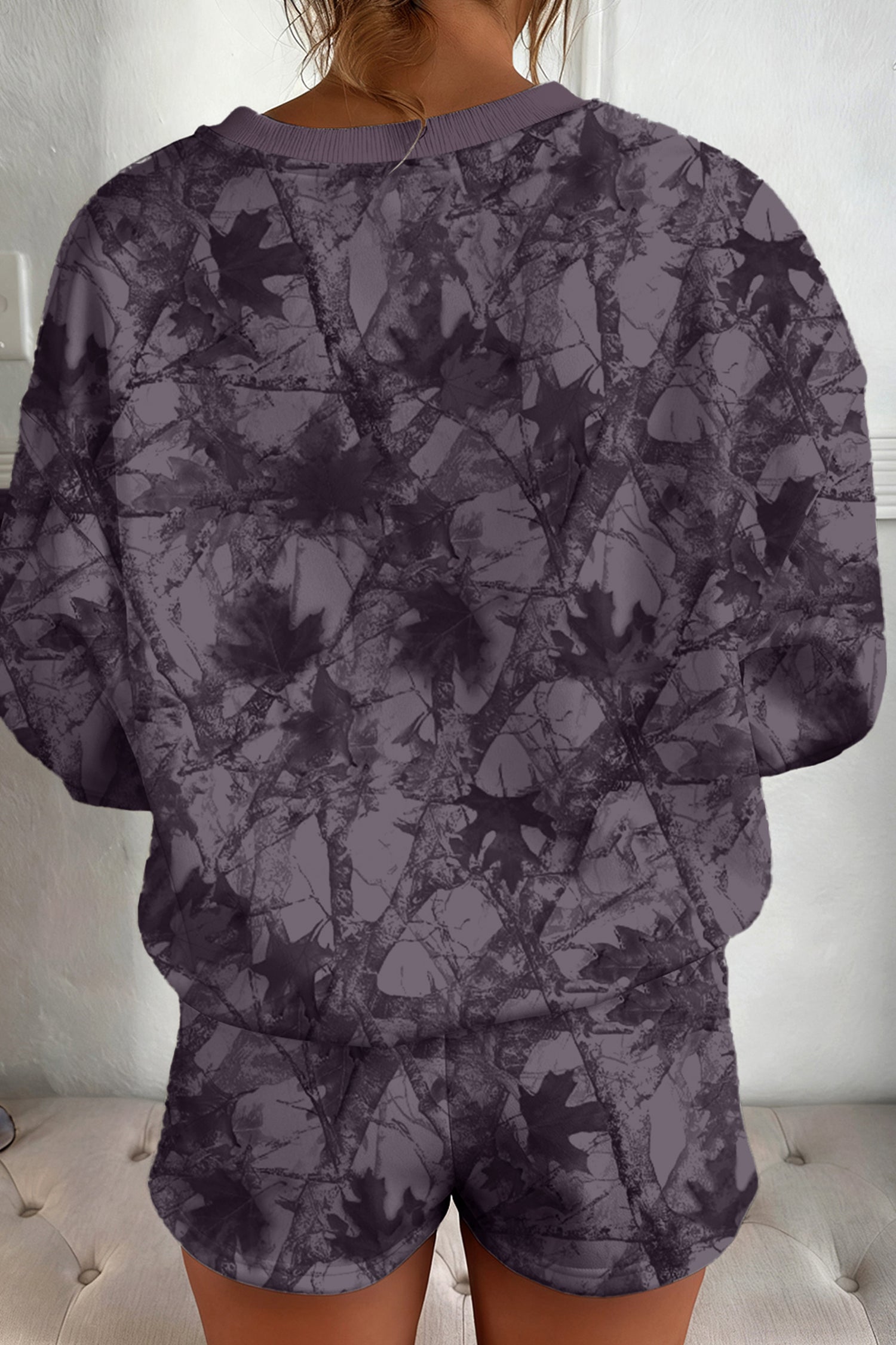 Brown Abstract Woodland Camo Print Baggy Pullover Drawstring Shorts Set-Two Piece Sets/Short Sets-[Adult]-[Female]-2022 Online Blue Zone Planet