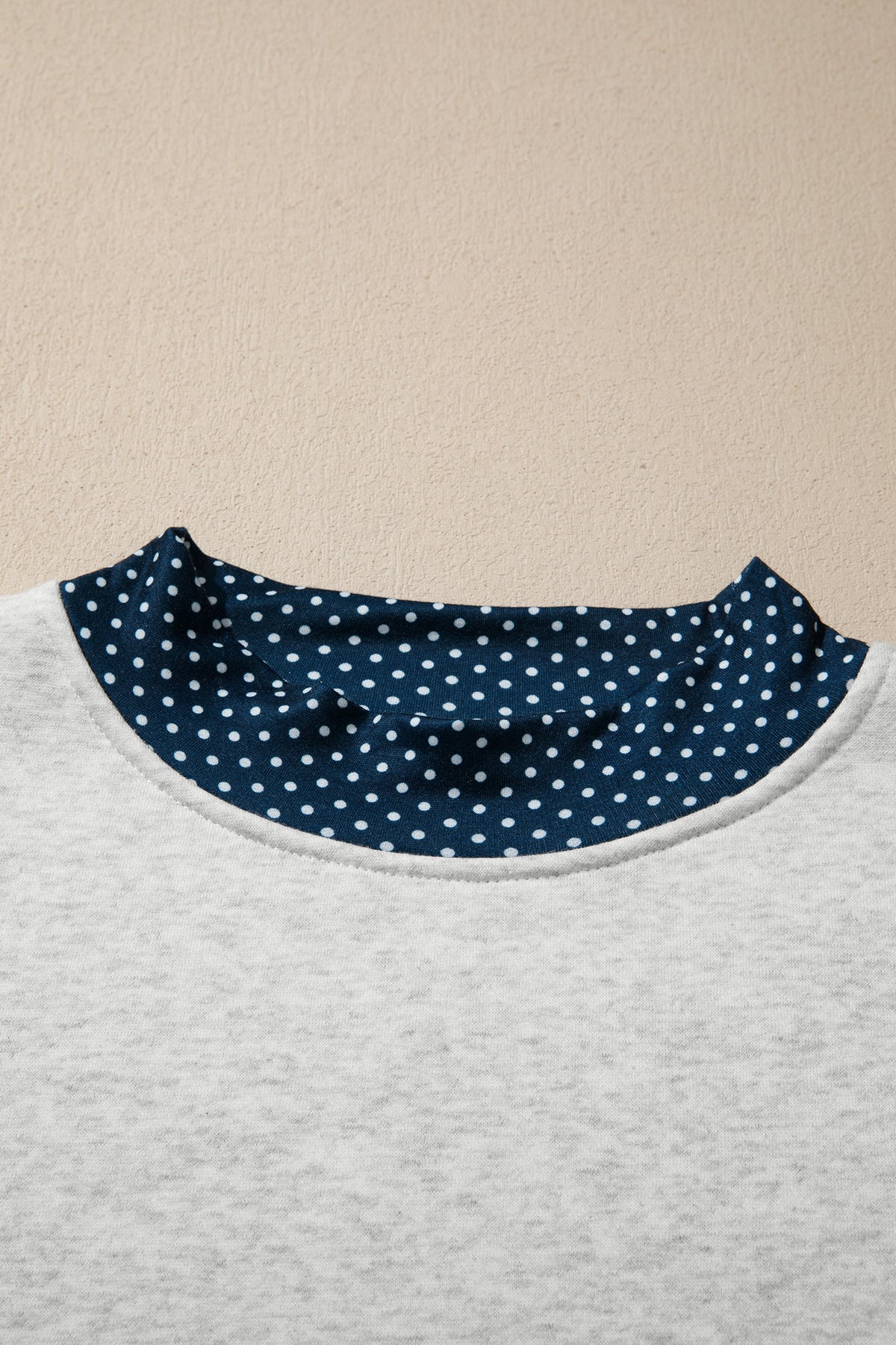Light Grey Polka Dot Patchwork Mock Neck Pullover Casual Shorts Set-Two Piece Sets/Short Sets-[Adult]-[Female]-2022 Online Blue Zone Planet