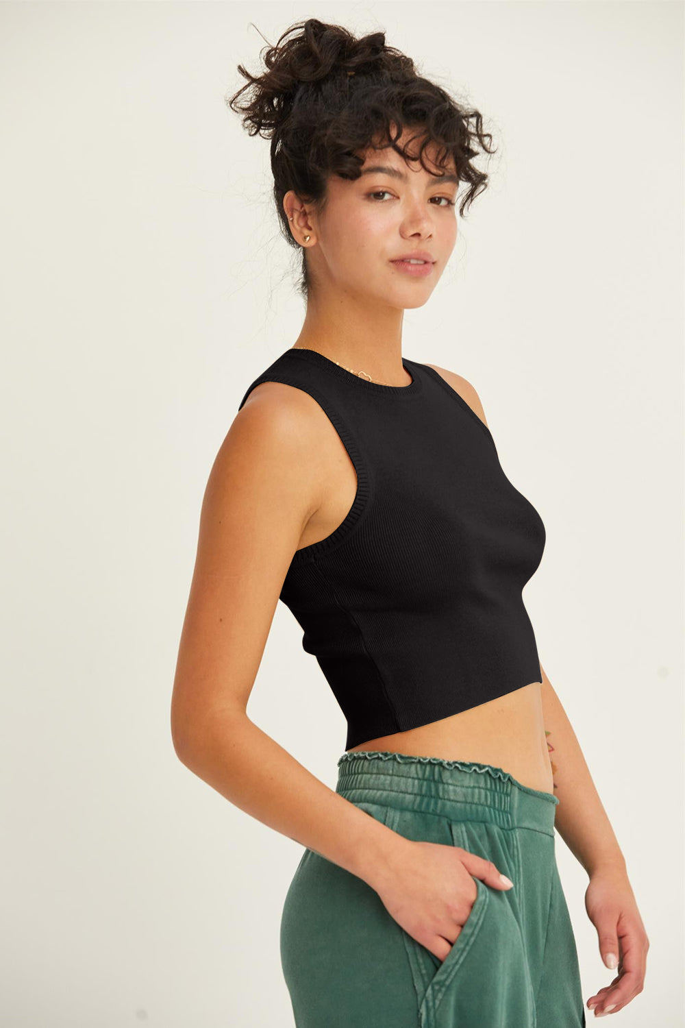 HYFVE Ribbed Knit Cropped Tank-TOPS / DRESSES-[Adult]-[Female]-Black-S-2022 Online Blue Zone Planet