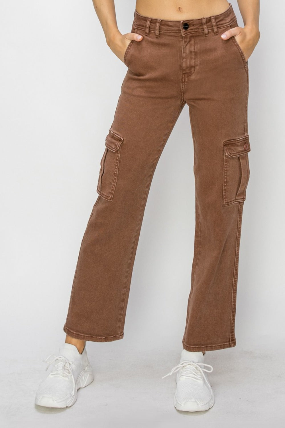 Risen Full Size High Rise Cargo Jeans-BOTTOMS-[Adult]-[Female]-Espresso-0(24)-2022 Online Blue Zone Planet