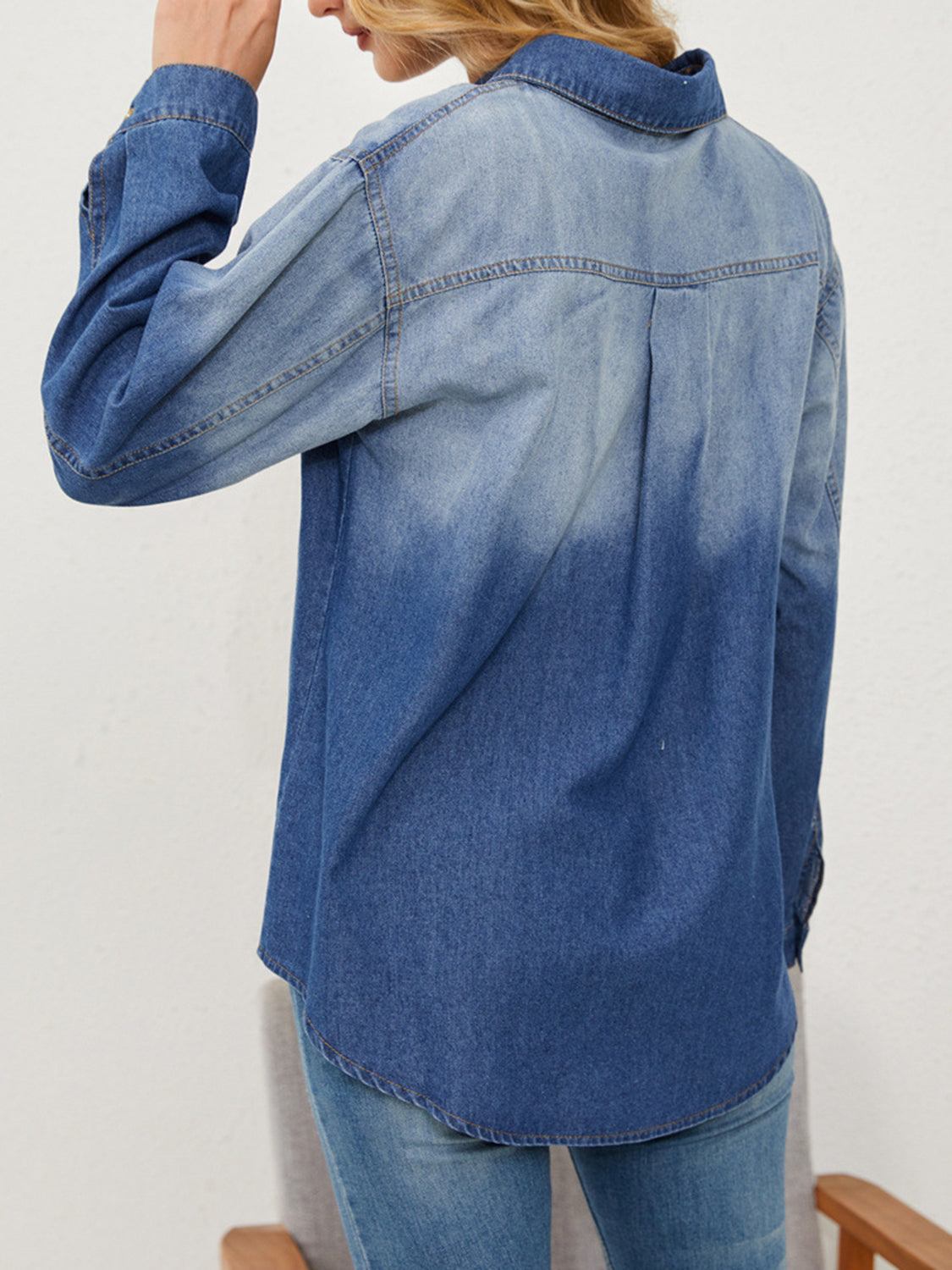 Button Up Long Sleeve Denim Jacket-TOPS / DRESSES-[Adult]-[Female]-2022 Online Blue Zone Planet