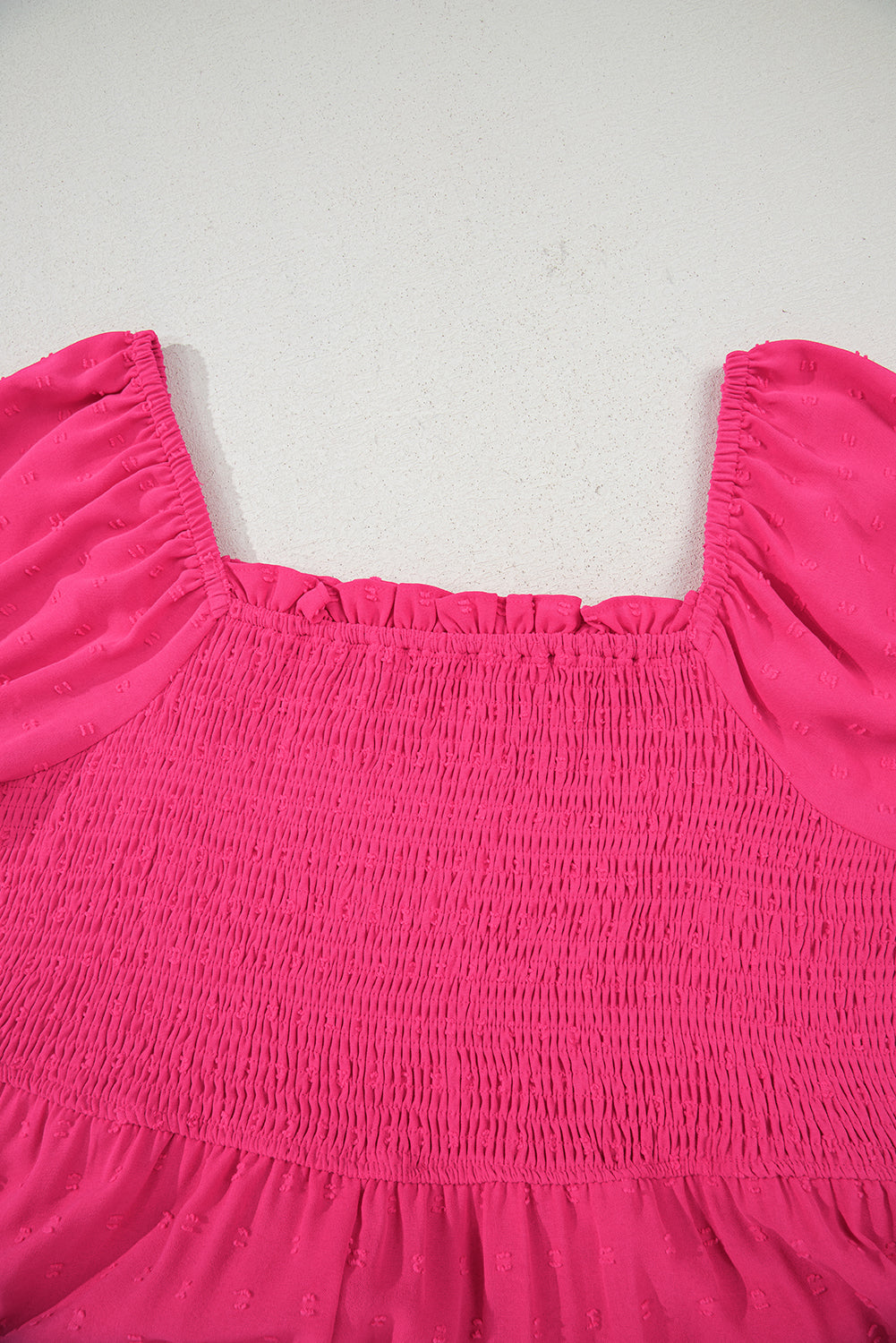 Sachet Pink Swiss Dot Smocked Frilled Neckline Short Sleeve Plus Size Dress-TOPS / DRESSES-[Adult]-[Female]-2022 Online Blue Zone Planet