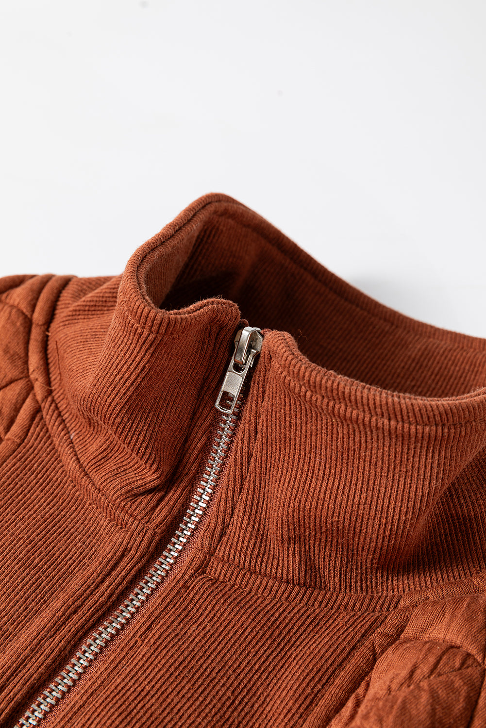 Straw Yellow Geometric Quilted Half Zipped Loose Sweatshirt-Tops/Sweatshirts & Hoodies-[Adult]-[Female]-2022 Online Blue Zone Planet