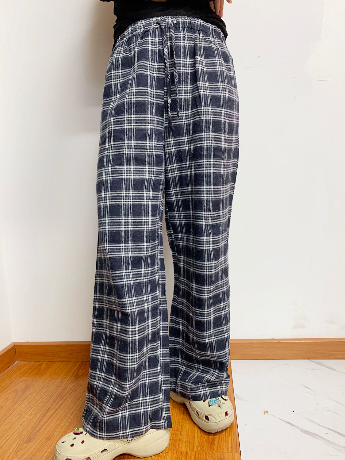 Plaid Drawstring Wide Leg Pants-BOTTOMS SIZES SMALL MEDIUM LARGE-[Adult]-[Female]-2022 Online Blue Zone Planet