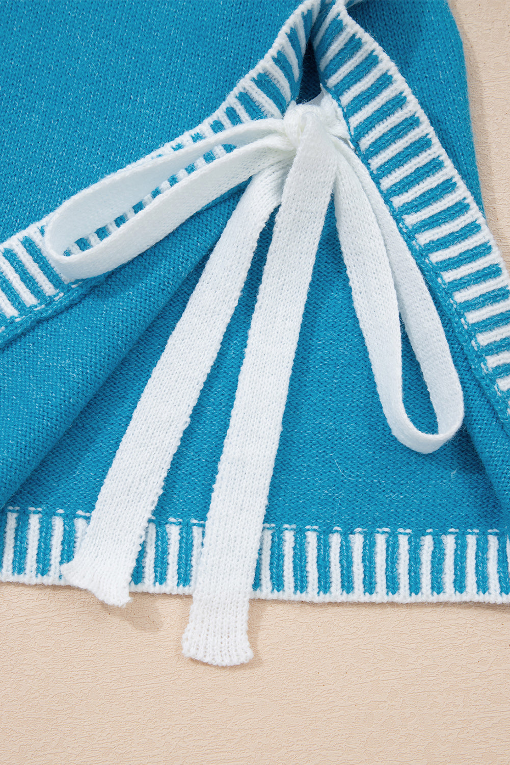Blue Contrast Stitch Trim Knot Side Mock Neck Sweater Vest-TOPS / DRESSES-[Adult]-[Female]-2022 Online Blue Zone Planet