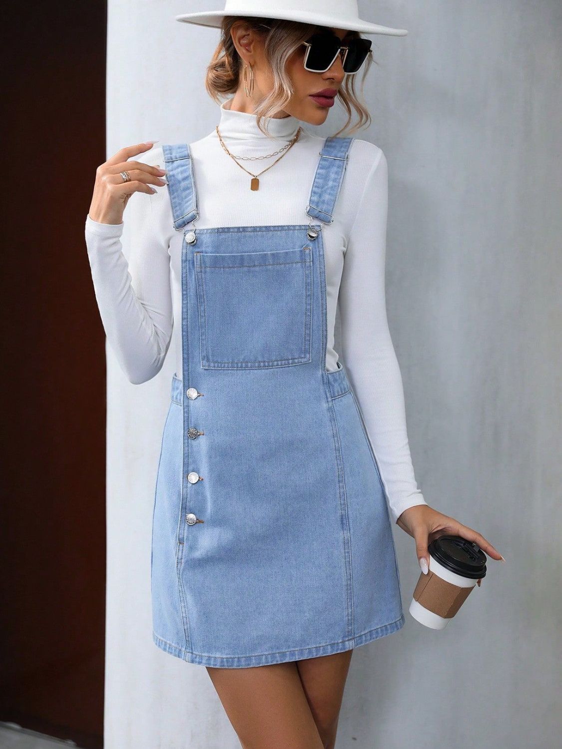 Wide Strap Denim Overall Dress-TOPS / DRESSES-[Adult]-[Female]-2022 Online Blue Zone Planet