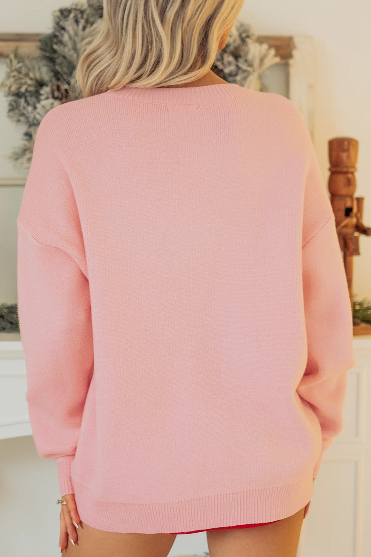 Gossamer Pink Drop Shoulder Round Neck Towel Embroidery Slogan Pullover Sweater-TOPS / DRESSES-[Adult]-[Female]-2022 Online Blue Zone Planet