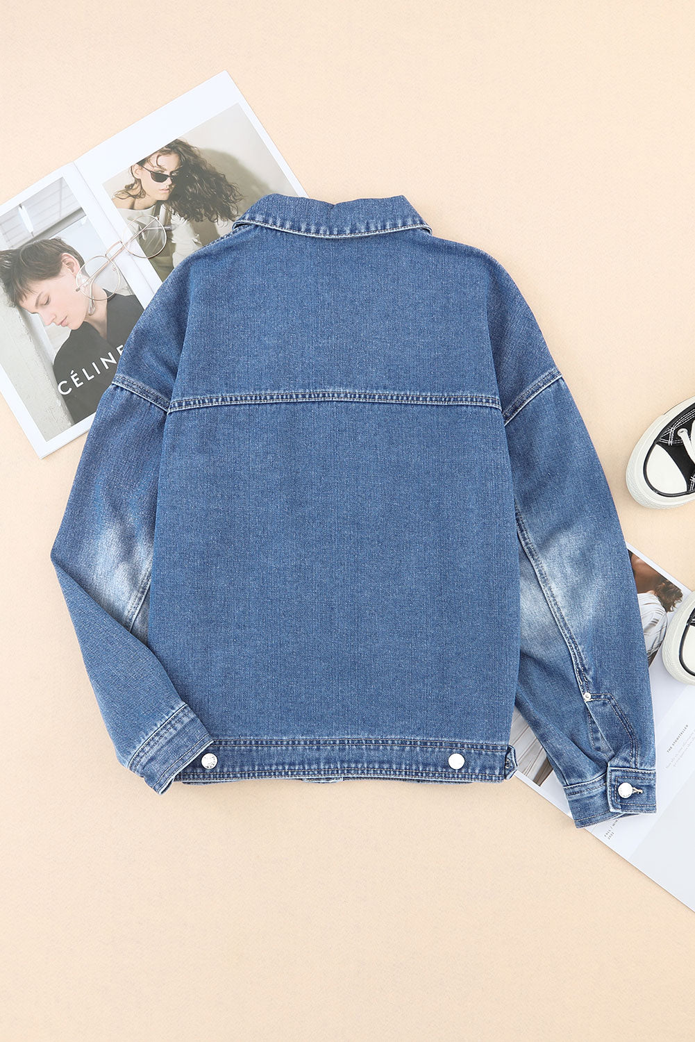 Collared Neck Button Up Denim Jacket-TOPS / DRESSES-[Adult]-[Female]-2022 Online Blue Zone Planet