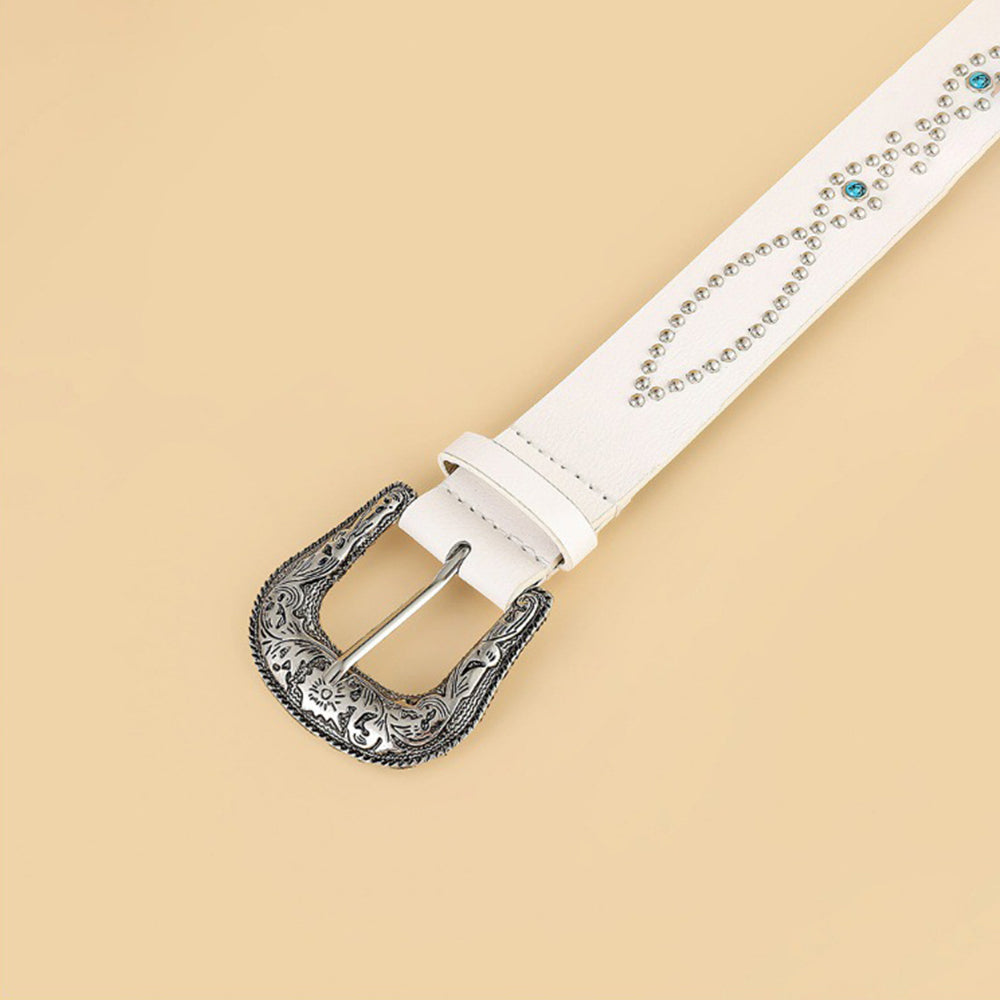 PU Leather Rhinestone Belt-BELTS-[Adult]-[Female]-2022 Online Blue Zone Planet