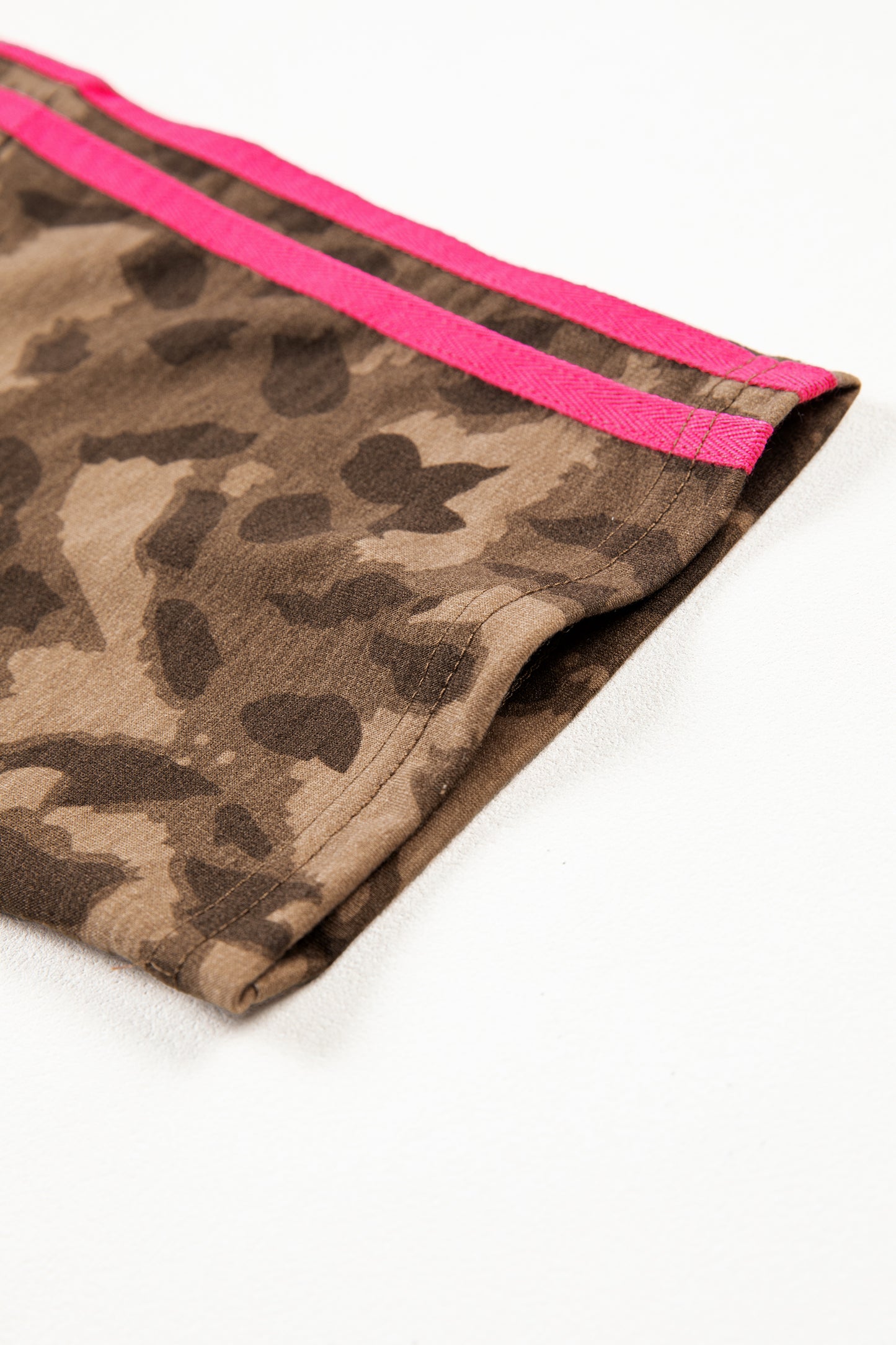 Brown Loose Contrast Striped Accent Leopard T Shirt Mini Dress With Pockets-TOPS / DRESSES-[Adult]-[Female]-2022 Online Blue Zone Planet