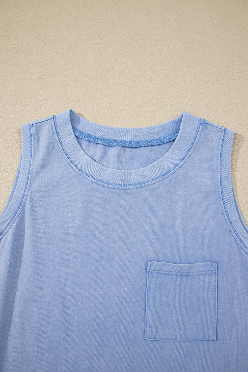 Beau Blue Mineral Wash Patched Chest Pocket Casual Tank Top-Tops/Tank Tops-[Adult]-[Female]-2022 Online Blue Zone Planet