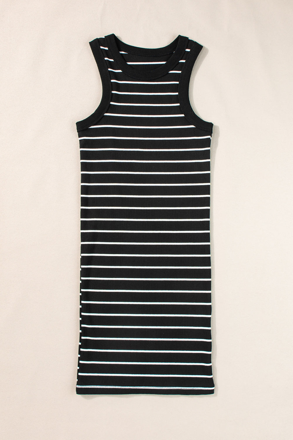 Blue Zone Planet |  White Stripe Ribbed Knit Tank Mini Dress Blue Zone Planet